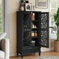 thumbnail image 3 of S-HOME Multifunctional Tall Storage Cabinet with Drawer in Antique Finish, 55 Inch Solid Wood Accent Cabinet for Living Room and Dining Room Organization, Black, 3 of 10
