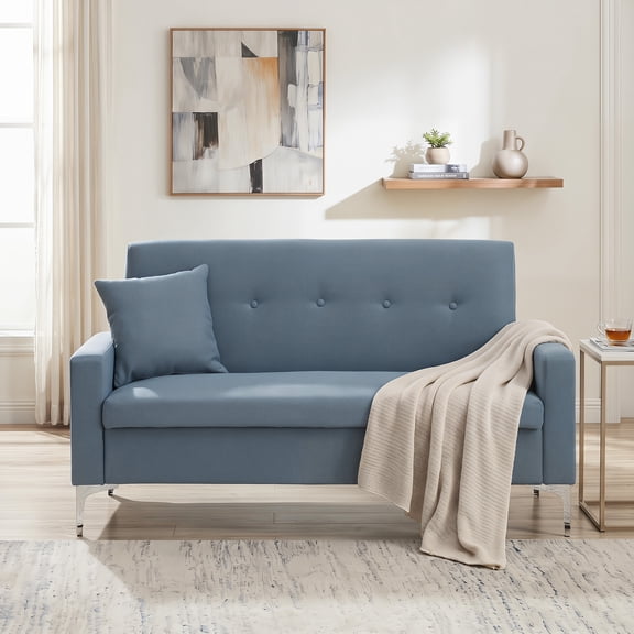 57 Inch Gray Velvet 2-Seater Sofa with Hidden Storage, Solid Wood Frame Small Loveseat Couch with Pillow for Living Room Apartment Home Office