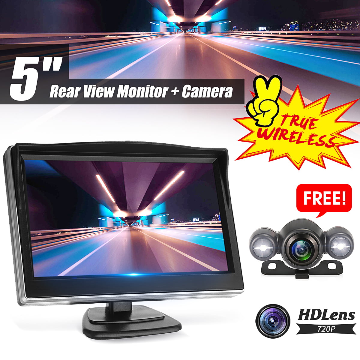 HD IR Night Vision Reversing Camera Wireless Car Rear View Kit 5" LCD Monitor