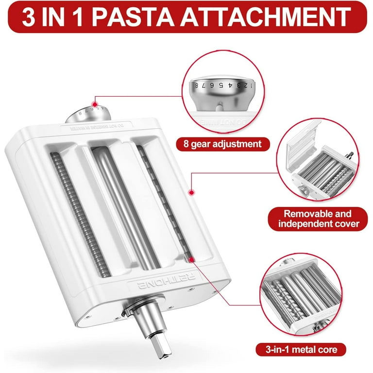 Wellsure Pasta Maker Attachment 3 in 1 Set for KitchenAid Stand Mixers Pasta Attachments Includes Pasta Roller Spaghetti Fettuccine Cutter Pasta Machi