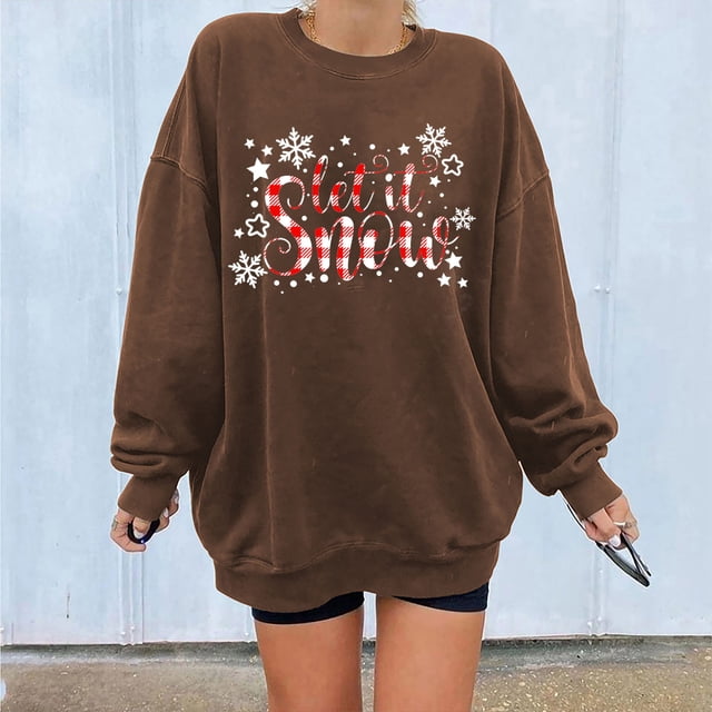 2023 Chandail en Molleton Oversize pour Femmes Imprimé Ample Col Rond Manches Longues Polaire Chandail Ample Tops pour Femmes