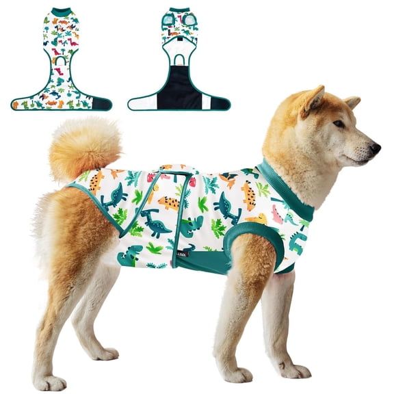 Dog Surgery Recovery Suit,Dinosaur Print Female Male Dog Onesie for Spay Neuter, Substitute E-Collar & Cone with Easy Potty Access & Tail Hole,XS