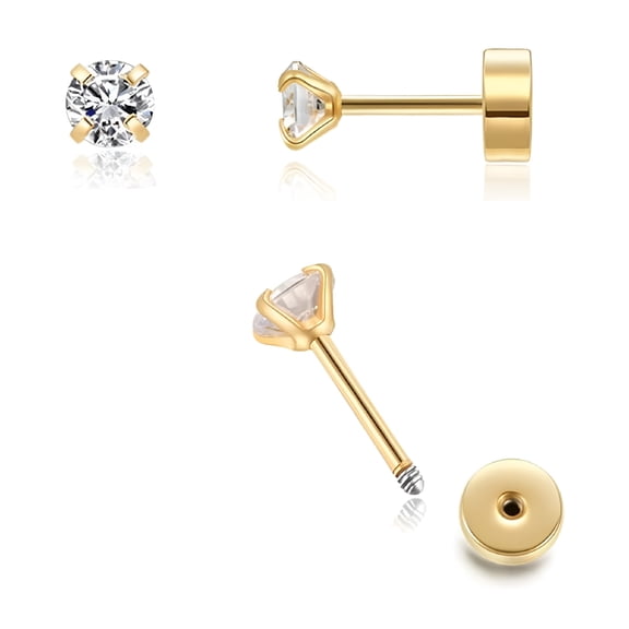 DESIGNICE Screw on Flat Back Stud Earrings for Helix Cartilage Tragus Earlobe Piercing Jewelry Gift for Women Men (3Mm Cz)
