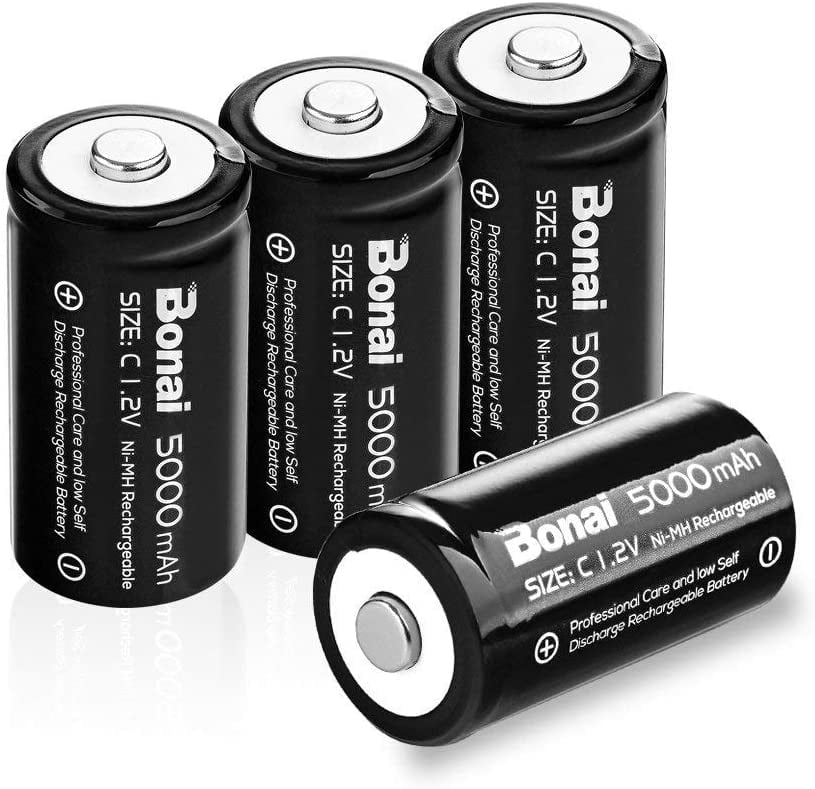 BONAI C Cell Rechargeable Batteries 4 Pack 5000mAh 1.2V NiMh High Capacity C Size Batteries