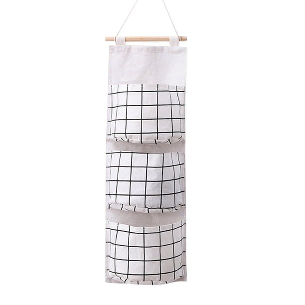 Bolsa colgante multifuncional con 3 bolsillos: organizador de algodón de lino de 60,5x21 pulgadas para puertas, pared, dormitorio, baño, oficina y cocina