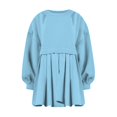 thumbnail image 4 of Womens Oversized Sweatshirt Dress Long Flowy Patchwork Pullover Tops Cute Drop Shoulder Sweatshirts Fall Long Sleeve Mini Dress Teen Girls Crewneck Solid Tunic Pleated Loose Clothing Beig, 4 of 5