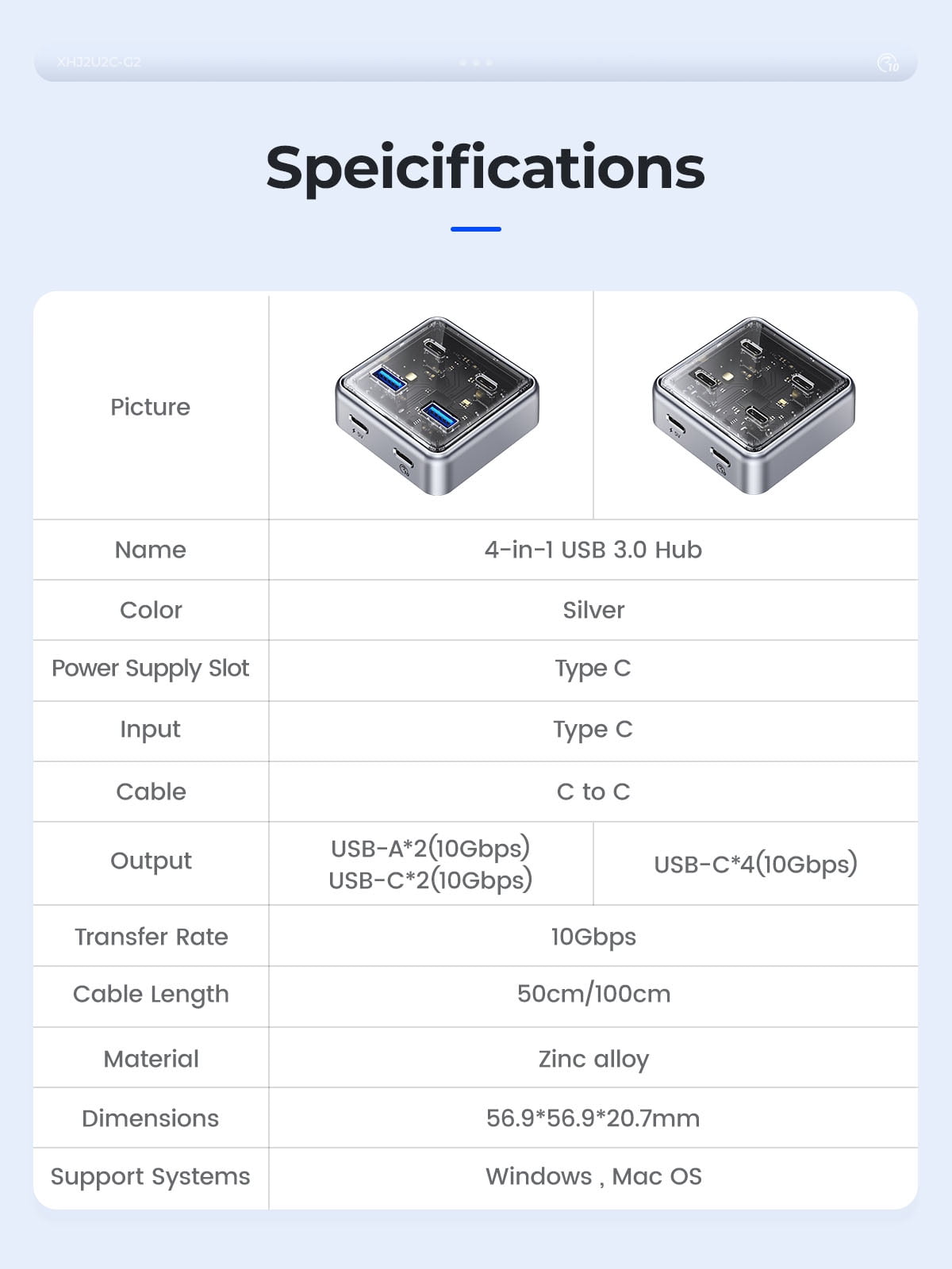 ORICO USB Hub 5Gbps with 4 USB A Ports, USB 3.0 Gen 1 Hub with 3.28ft USB C to A Cable for iMac, All MacBooks, Mac Mini (Zinc Alloy Version)
