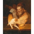 thumbnail image 2 of Christoph Paudiss 15x17 Gold Ornate Wood Frame and Double Matted Museum Art Print Titled - An Old Man Holding a Letter, with a Cat on a Ledge, 2 of 4