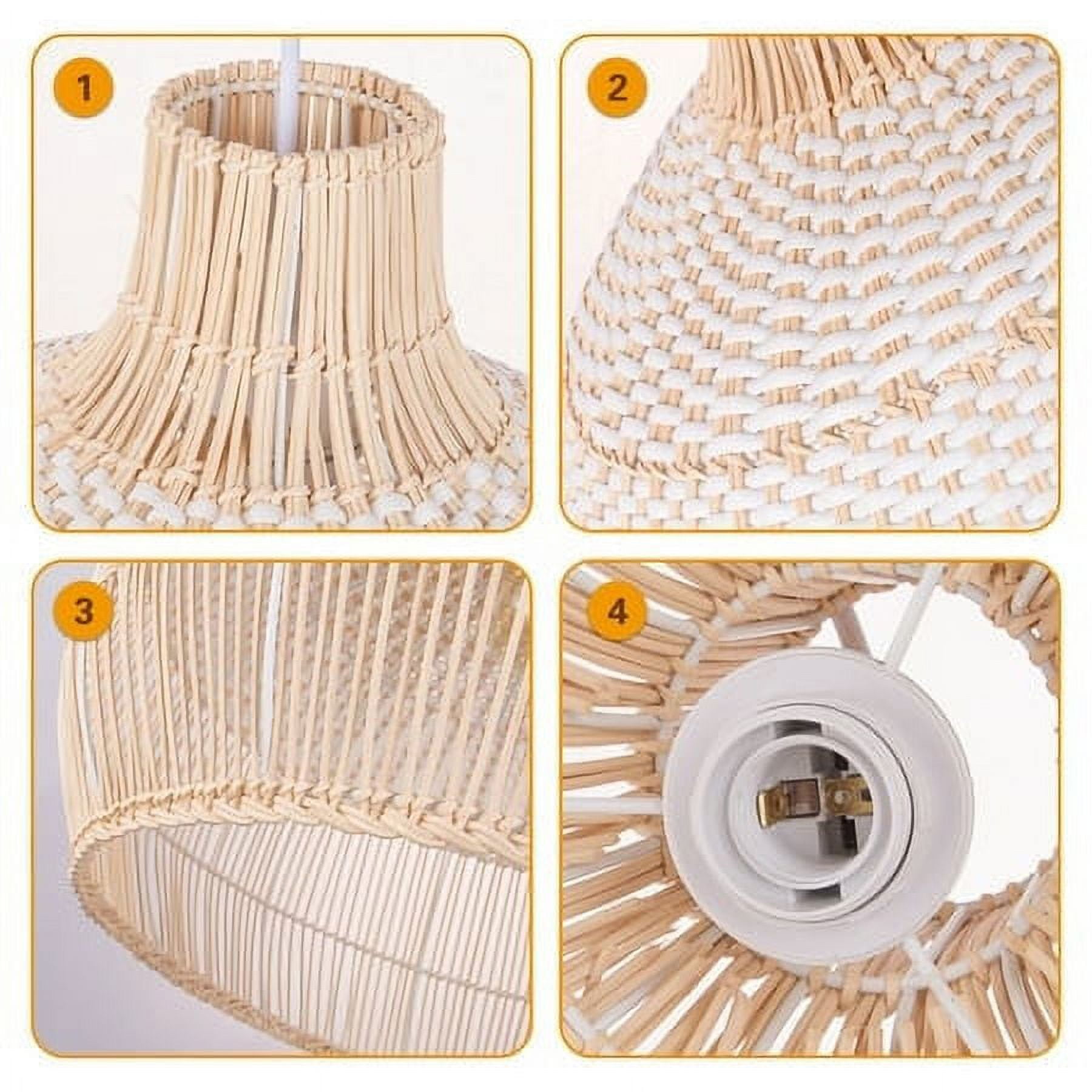 Arturesthome White Handwoven Rattan Boho Pendant Lighting Fixtures Wicker Hanging Ceiling Light Chandelier Handmade Woven Basket Lampshade- Lights