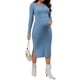 thumbnail image 2 of VESTIDO DE MATERNIDAD DE PUNTO RIB DE LARGA MANGA PARA MUJERES INSPIRADORAS, CON CUELLO REDONDO, CONJUNTO DE 2 PIEZAS, VESTIDO BODYCON DE SUÉTER AZUL M, 2 of 6