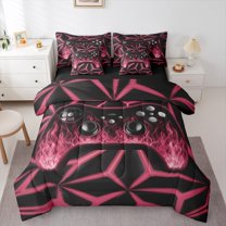 Manfei Gaming 7 Pieces Bedding Comforter Set,Teen Video Game Full Bedding Set,Pink Gamepad Fitted Sheet Flat Sheet For Boys Girls,Super Cozy Bedroom Decoration Reversible