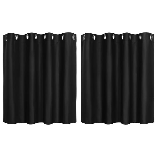 Unique Bargains 2pcs Blockout Small Window Curtain Panel Kitchen Curtain Grommet Tiers Valance