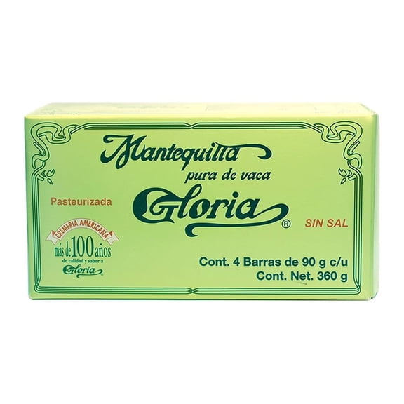 Mantequilla Gloria   sin sal con 4 barras de 90 g c/u