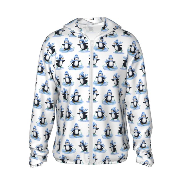 Fotbe Skiing Penguin Funny Chaqueta con Protección Solar UPF 50+ para Hombre y Mujer, Camisa con Capucha y Bolsillos-Large