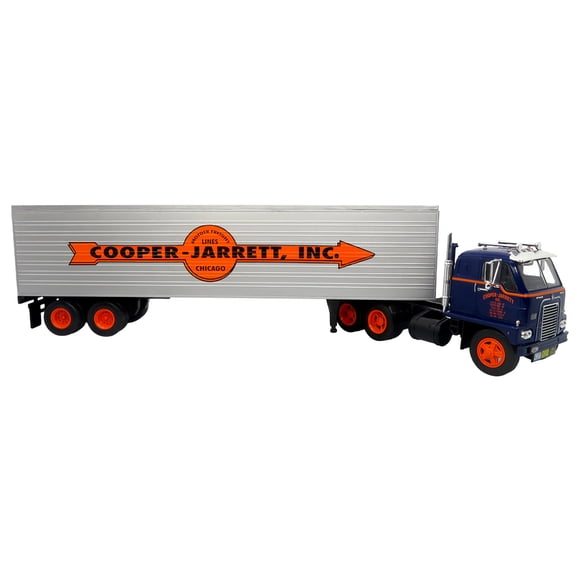 1959 International DCOF-405 Truck with Box Trailer Dark Blue with Orange Stripes 1/43 Diecast Model by Iconic Replicas