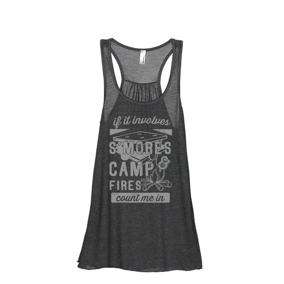 Smores and Campfires Count Me In Women's Fashion Sleeveless Flowy Racerback Workout Yoga Tank Top Charcoal Grey Large