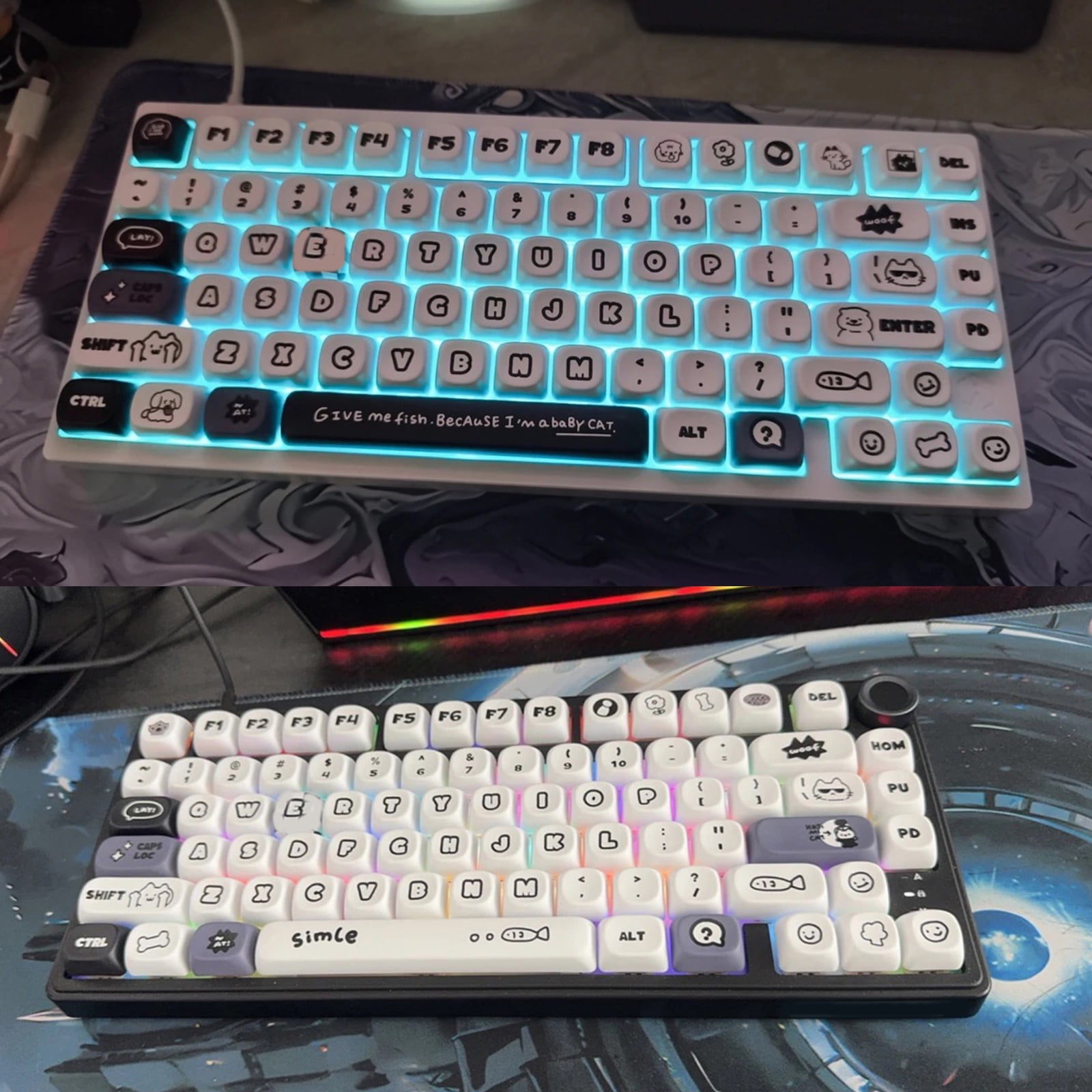 140Key PBTs Keycaps with Cats and Puppy Design MOAs Profile Dyes Sublimation Mechanical Keyboards Compatible
