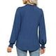 thumbnail image 3 of Blusa con volantes, manga abullonada, cuello en V, manga larga, color puro, tops de moda para mujer, 3 of 6