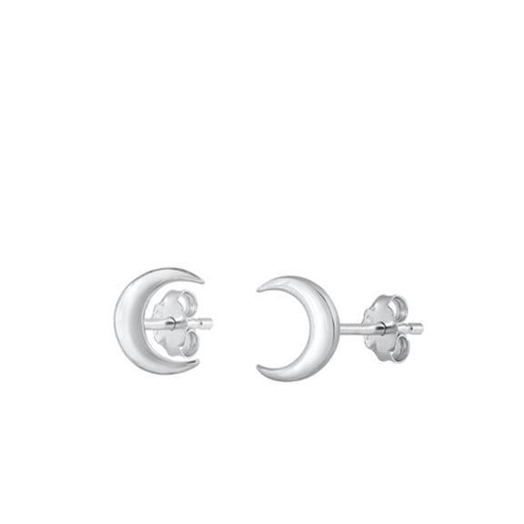 Sterling Silver Crescent Moon Stud High Polished Earrings .925 New Jewelry Female Unisex