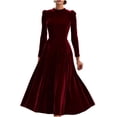 thumbnail image 3 of TaTaai Women‘s Velvet Midi Dress, Long Sleeve Round Neck Solid Color Dress, Plush Velour Evening Gown, Fall Winter Holiday Party Dress Gift, 3 of 7