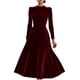 thumbnail image 3 of TaTaai Women‘s Velvet Midi Dress, Long Sleeve Round Neck Solid Color Dress, Plush Velour Evening Gown, Fall Winter Holiday Party Dress Gift, 3 of 7