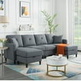 thumbnail image 3 of BSHTI 99.2” U-Shaped Modular Sectional Sofa,4 Seating,Linen Upholstery,solid wood and iron combination of frame,Movable Ottomans with storage space,Dark Gray, 3 of 17