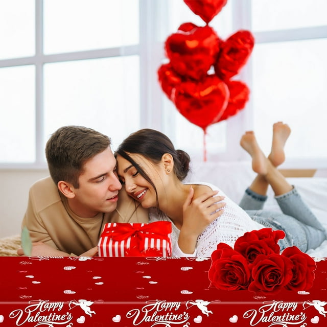 Valentine's Day Themed Tableware Set Including Plates, Cups, Napkins, and Tablecloth, 20-Piece Pack for Romantic Dinners and Parties