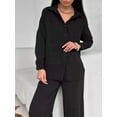 thumbnail image 3 of 2 Piece Outfits for Women Casual Lounge Sets Long Sleeve Button Down Shirts and Wide Leg Pants Sets Tracksuit, 3 of 8