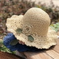 thumbnail image 3 of YAYUBA Crochet Straw Hat With Ruffle Detail Crochet Hats for Women Summer Beach Hand Woven Sun Hat,Beige, 3 of 8