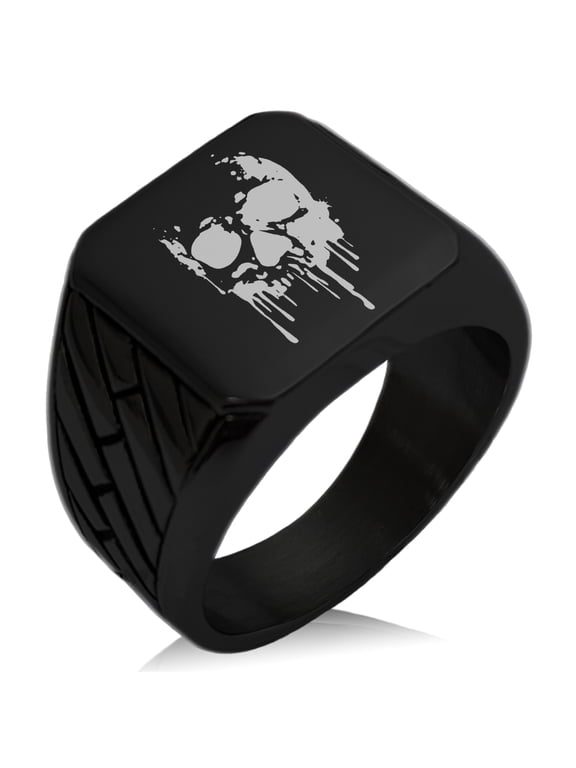 Stainless Steel Hades Greek God of Underworld Geometric Pattern Biker Style Polished Ring