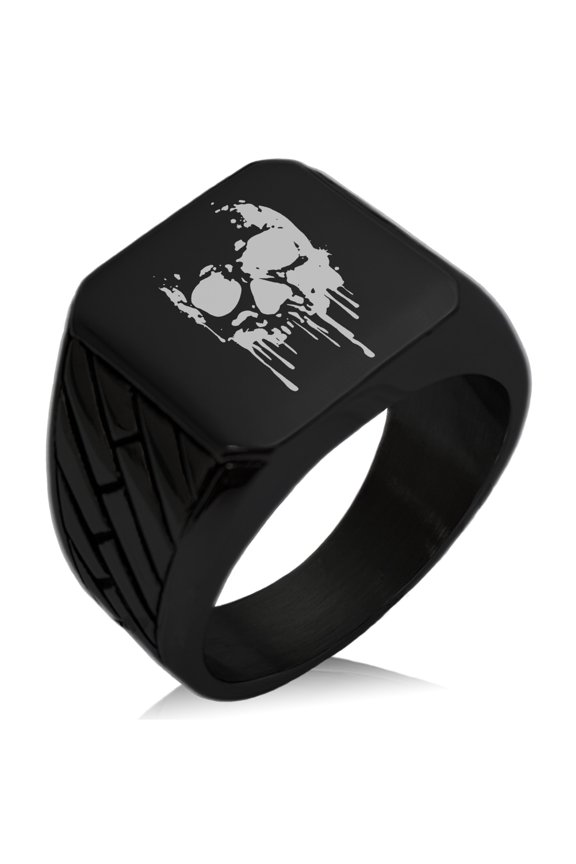 Stainless Steel Hades Greek God of Underworld Geometric Pattern Biker Style Polished Ring