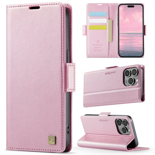 YEYKX for iPhone 14 Pro Funda para Teléfono Funda para Teléfono con Billetera Magnética de 6,1 Pulgadas Funda Protectora de Cuero con Función de Tarjetero Funda con Tapa a Prueba de Golpes, Oro Rosa