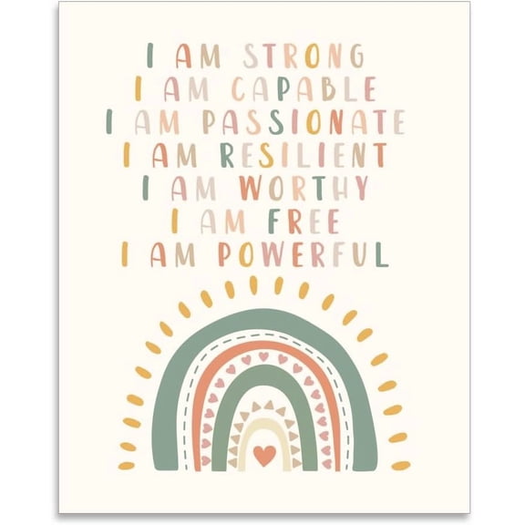 1 Pc Positive Affirmations Mental Health Wall Poster I Am Stronge Boho Classroom Decor Therapy Counseling Office Decor Painting Educational Poster for DIY Counselor School 25.4x20.5cm/10x8
