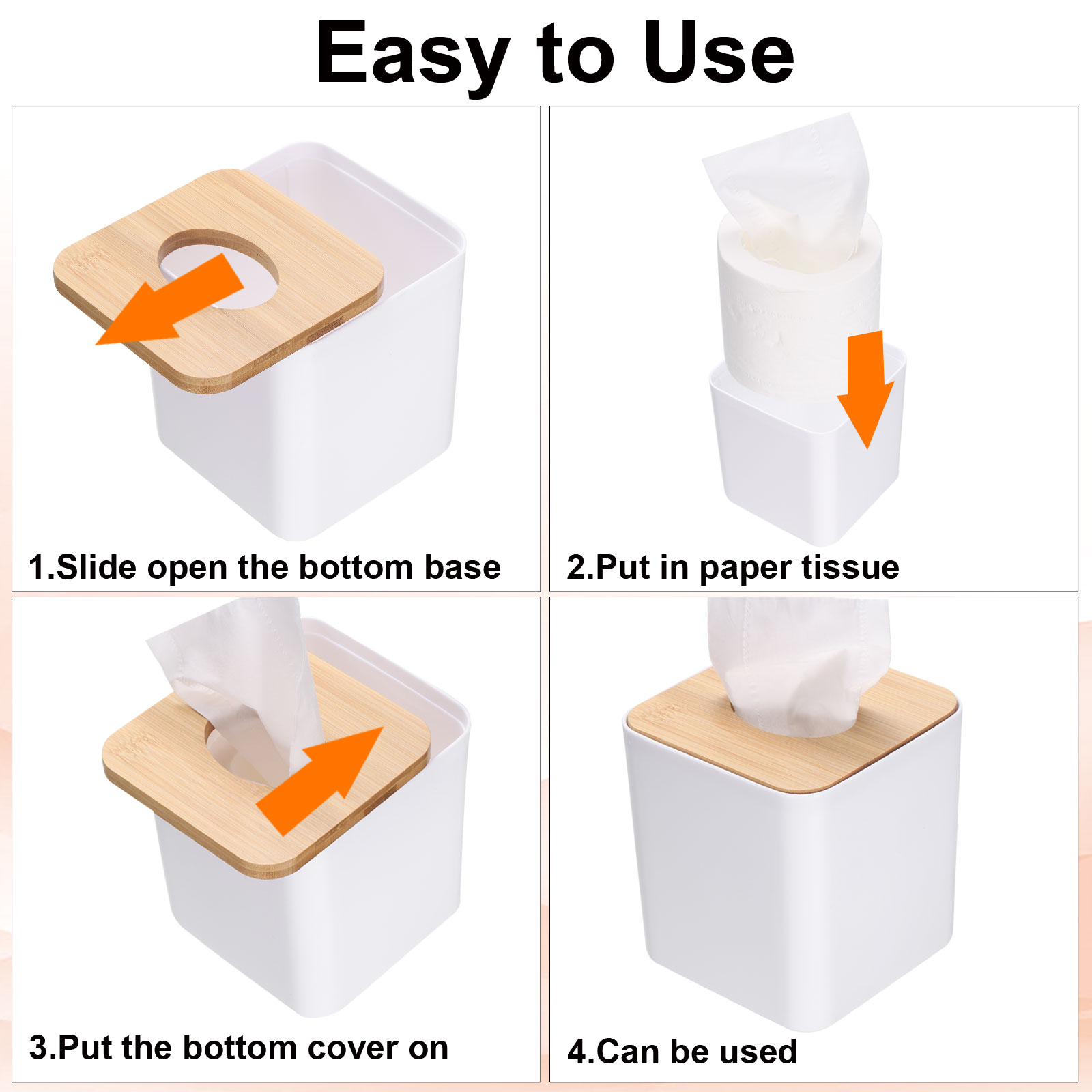 Unique Bargains Tissue Box Cover Bamboo Lid Square Holder Home Office Black