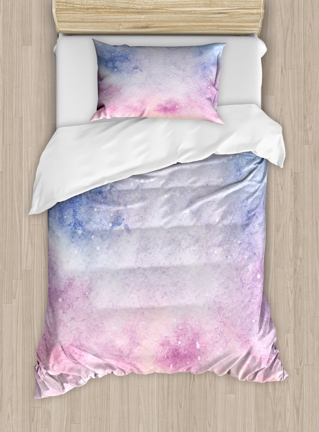 Navy and Blush Duvet Cover Set Twin Size, Abstract Watercolors Artistic