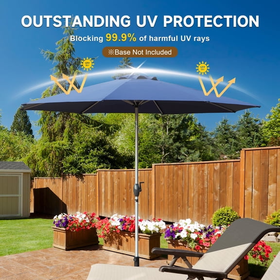 9FT Patio Umbrella, Outdoor Table Umbrella with Push Button Tilt and Crank, UV Protection Waterproof Market Sun Umbrella with 8 Sturdy Ribs for Garden, Deck, Backyard, Pool (Navy Blue)
