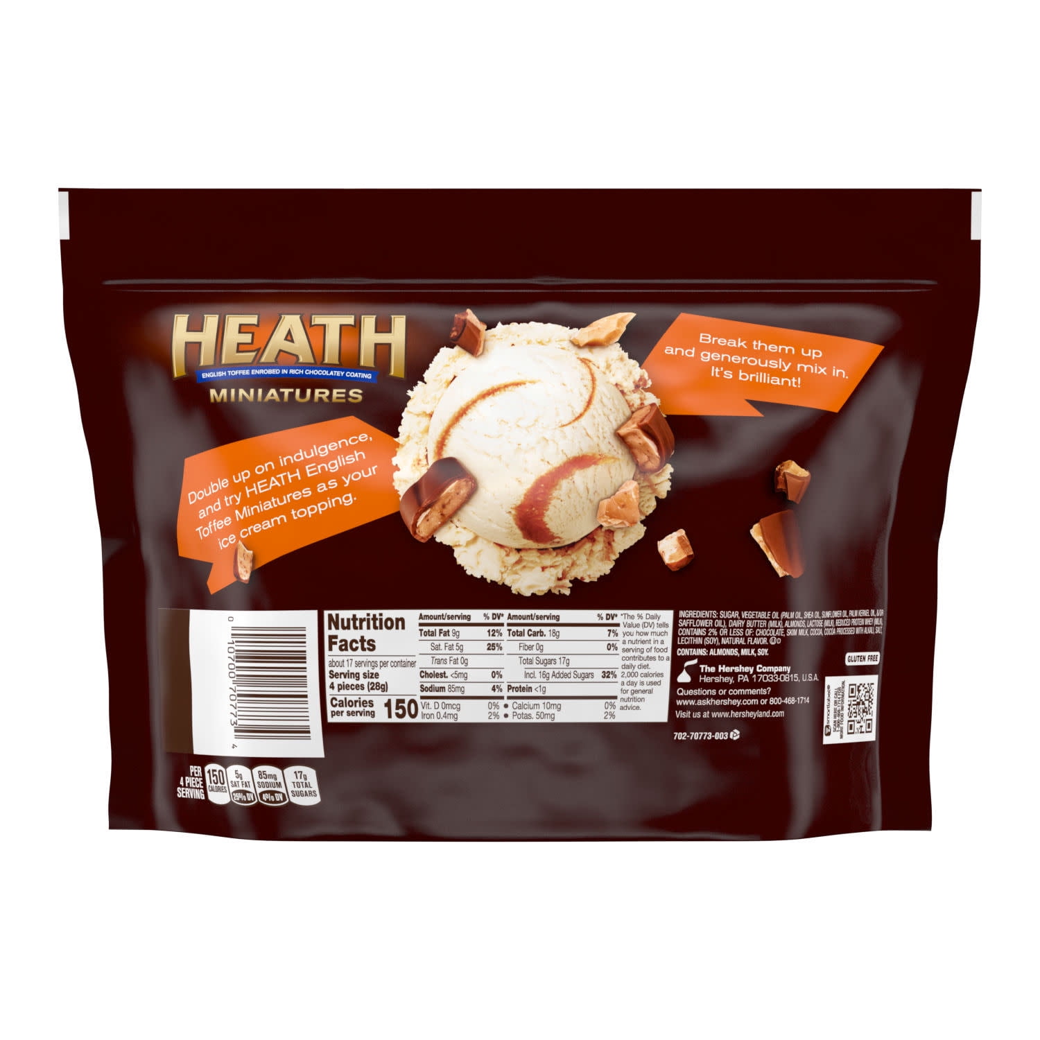 (3 pack) Heath Miniatures Chocolatey English Toffee Candy, Family Pack 17.25 oz