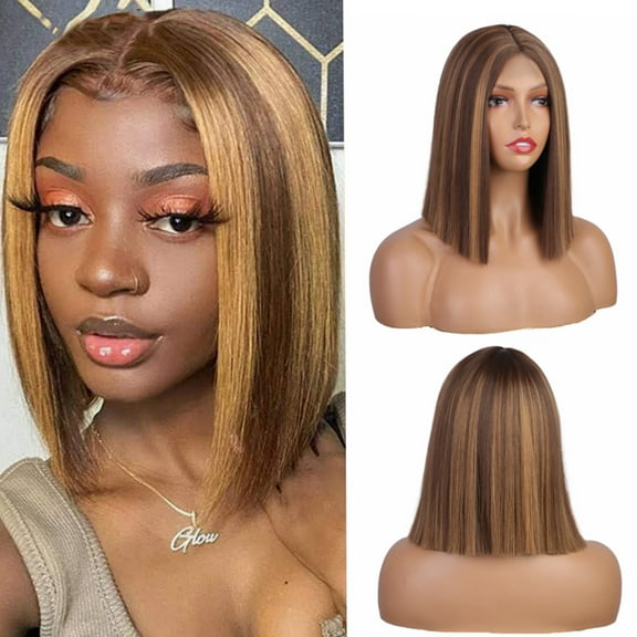 Short Straight Bob Wig Shoulder Length Middle Part Lace Front Wigs Synthetic Hair Wig Cosplay Wig for Women Daily Party Natural Wig A3