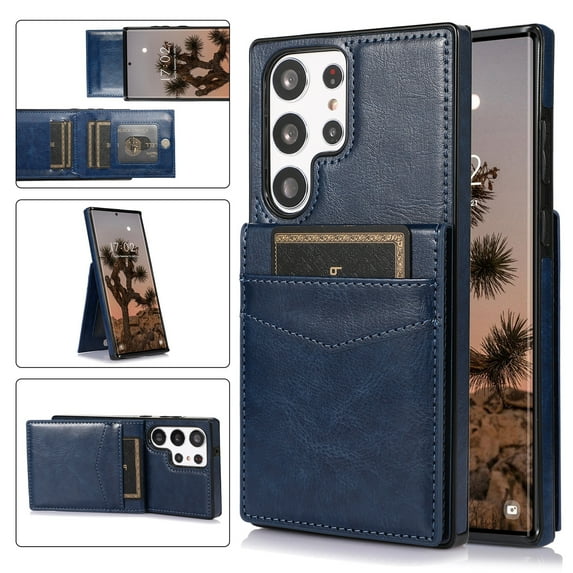 ELEHOLD Wallet Case for Samsung Galaxy S23 Ultra 6.8" Credit Card Slots Premium Leather Magnetic Buckle Vertical & Horizontal Kickstand Function Shockproof Flip Wallet Cover,Darkblue