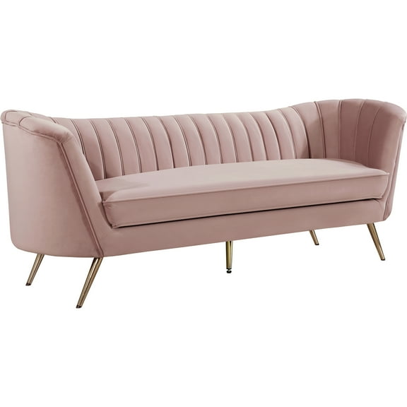Pink Velvet Sofa - Baroque Beauty Living Room Couch with Gold Legs - Plush Upholstered Modern Sofa