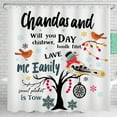 thumbnail image 1 of Festive Christmas Shower Curtain with Tree, Ornaments & Cartoon Birds, 1 of 5