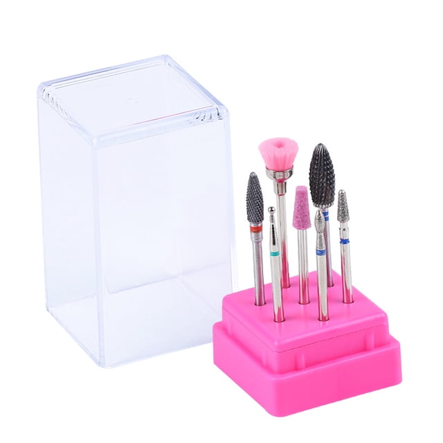 Soidarity 7 unids/set de brocas de cerámica para uñas, caja acrílica, cortador de fresado, máquina de manicura, limas eléctricas para uñas, Juegos de manicura (DH02) Soidarity MJ12957-02