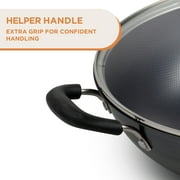 Supor Carbon Steel Wok with Glass Lid, 13.5 in, Traditional Deep-Bowl Iron Wok, Metal Utensil Safe