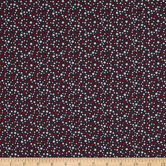 Heart Of America Red And White Stars Navy Cotton Fabric