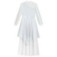 thumbnail image 6 of YiZYiF Girls Metallic Color Block Church Praise Dance Dress Long Sleeve Worship Liturgical Tunic Silver 8, 6 of 7