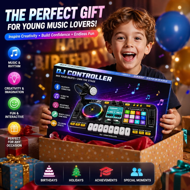 Joystone Kids DJ Mixer Toy with Bluetooth, Turntable & Mic photo 7