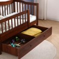 thumbnail image 4 of SESSLIFE Wood Toddler Day Bed with 2 Pull-Out Drawers, Kid Bed Frame with Fence Railings, No Box Spring Needed, Solid Wood Slats Supported Daybed for Toddler (Espresso), 4 of 7