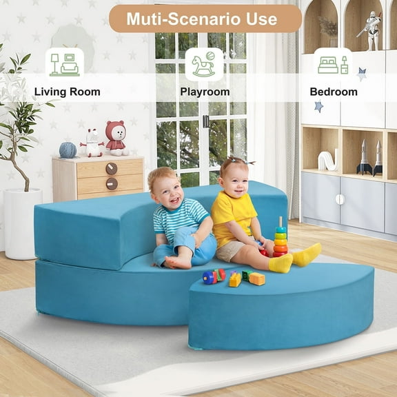 ATR ART to REAL 3PCS Indoor Modular Kids Couch,Toddler Furniture Sofa, Blue