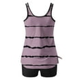 thumbnail image 6 of Frostluinai Striped Swimsuits for Women Pleated Athletic Tankini Bathing Suits Color Block Swim Tank Tops Boyshorts Baggy Swimsuit 2 Piece, 6 of 6