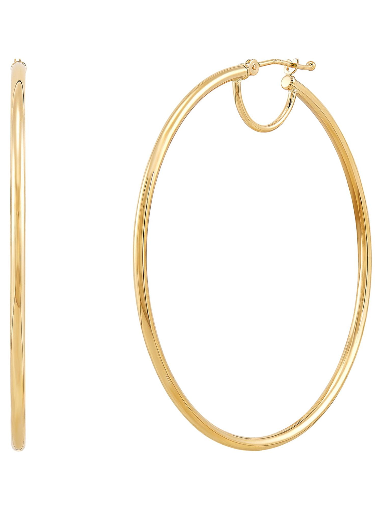 Brilliance Fine Jewelry 10K Yellow Gold 1.8MMx47mm Hollow Round Hoop with Bridge Earrings